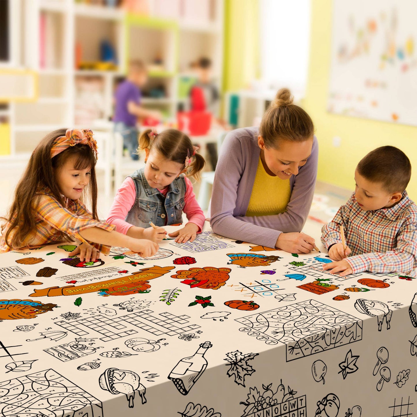 Thanksgiving Coloring Paper Tablecloth