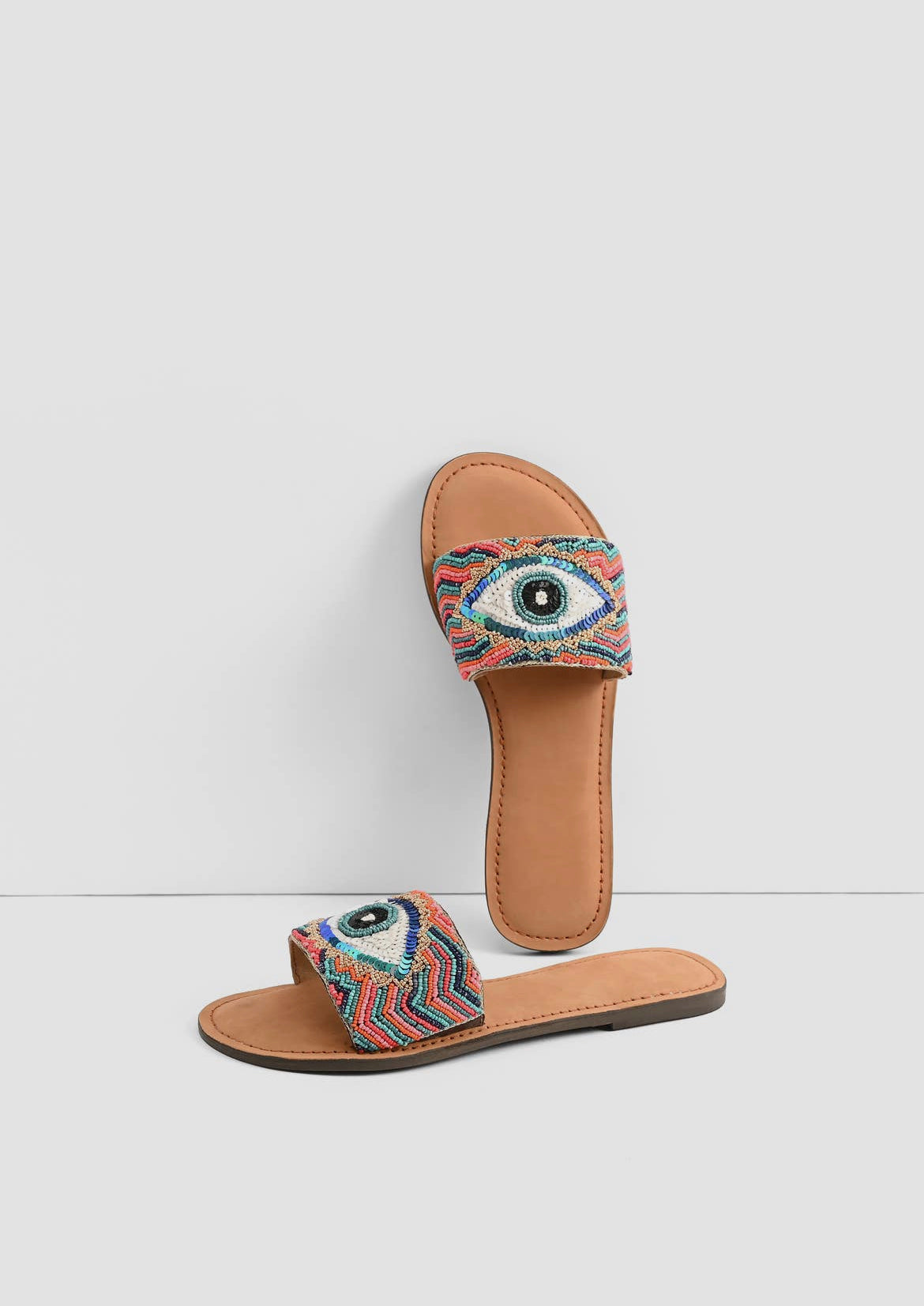 Evil Eye Hand Beaded Slide Sandals