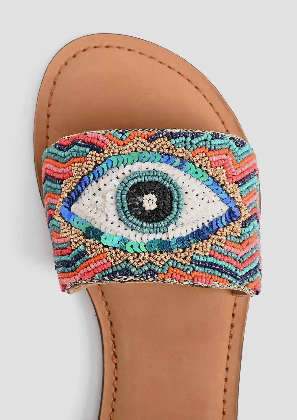 Evil Eye Hand Beaded Slide Sandals