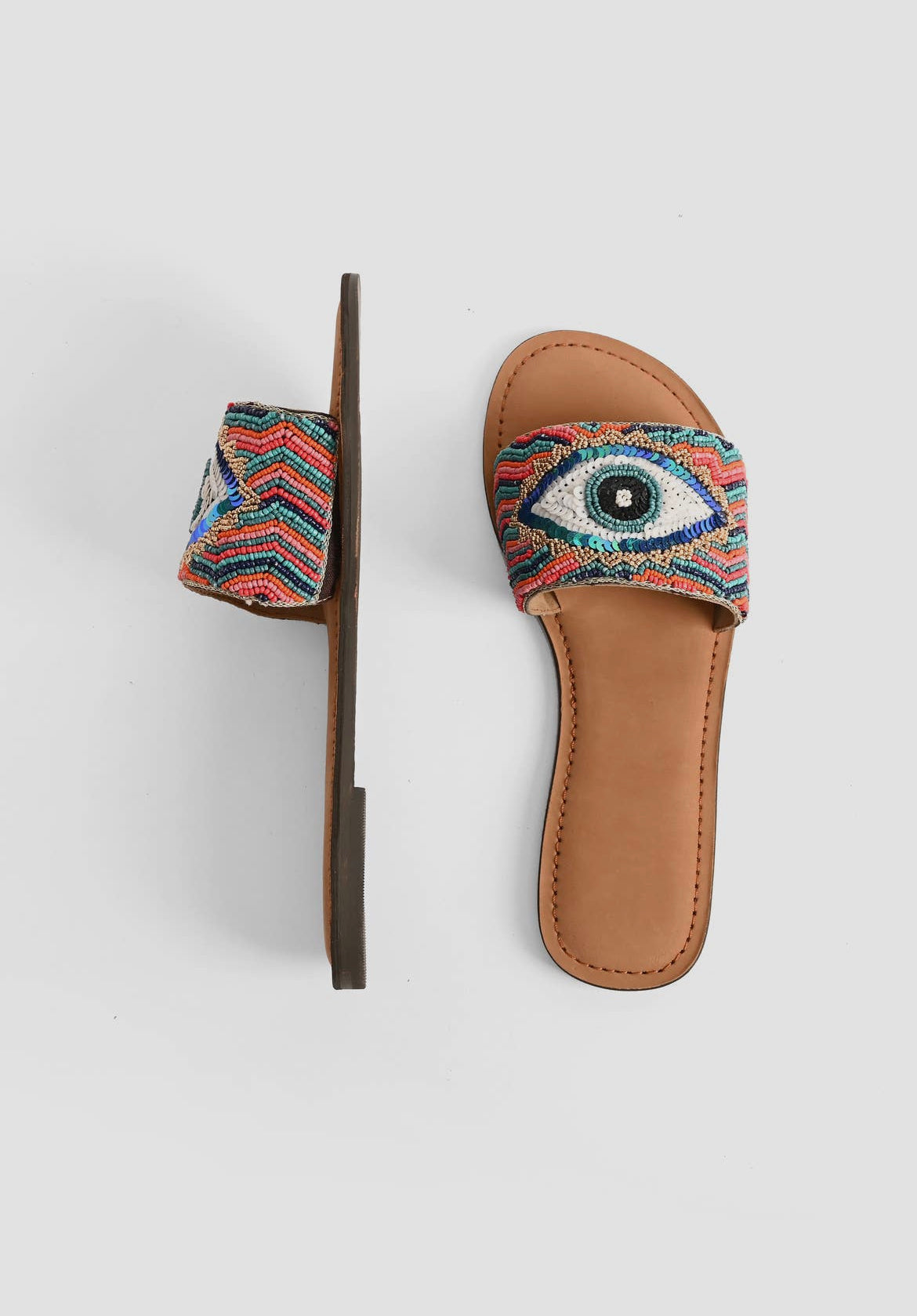 Evil Eye Hand Beaded Slide Sandals