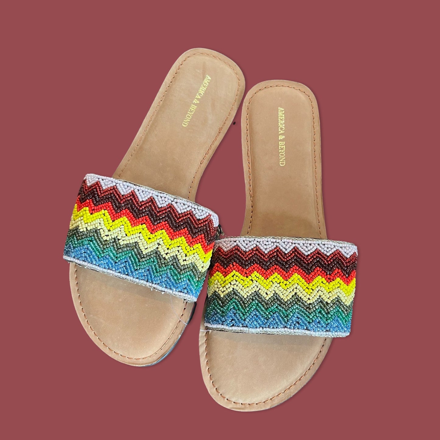 Chevron Rainbow Hand Beaded Slide Sandals