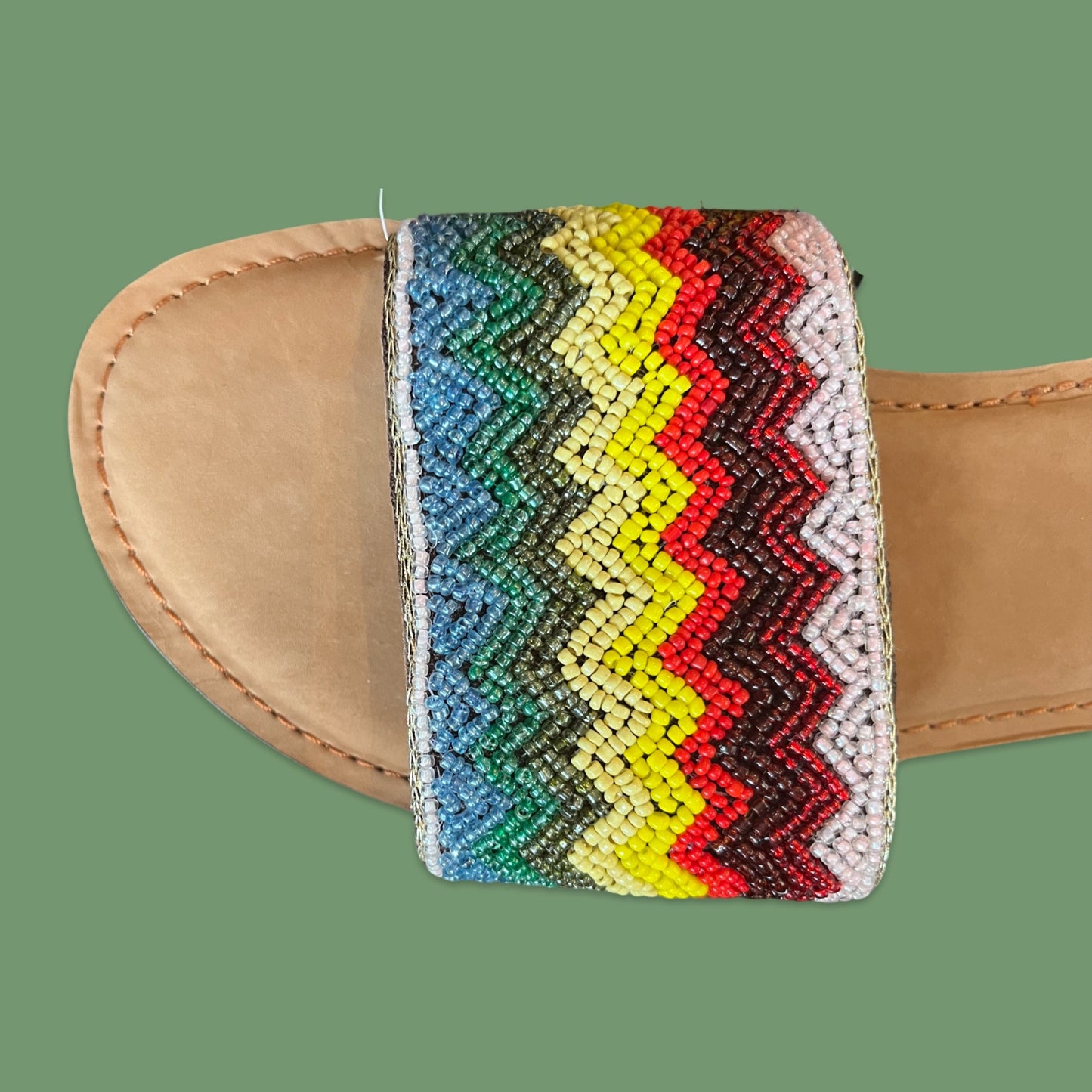 Chevron Rainbow Hand Beaded Slide Sandals