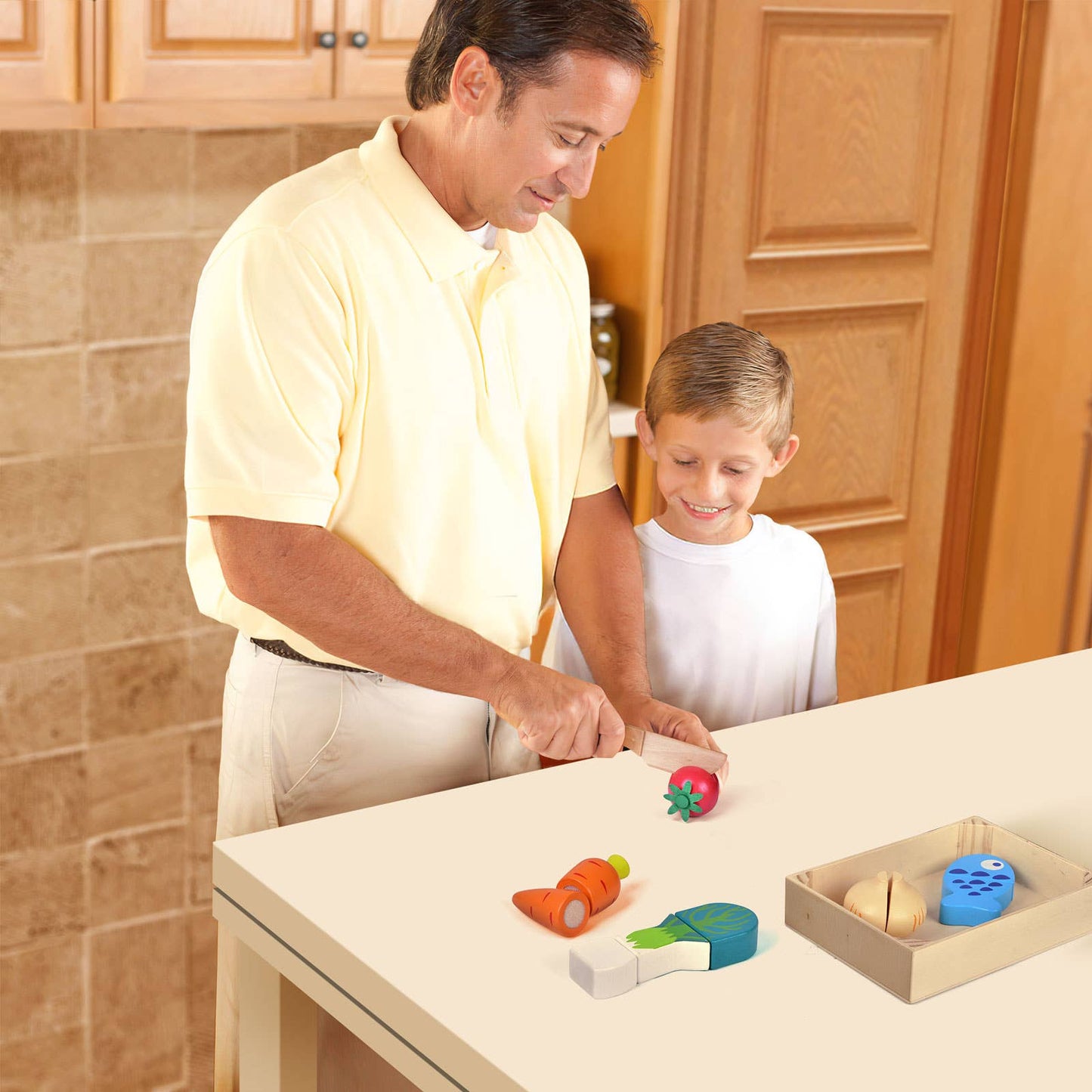 Wooden Pretend Cutting Play Food Set for Kids