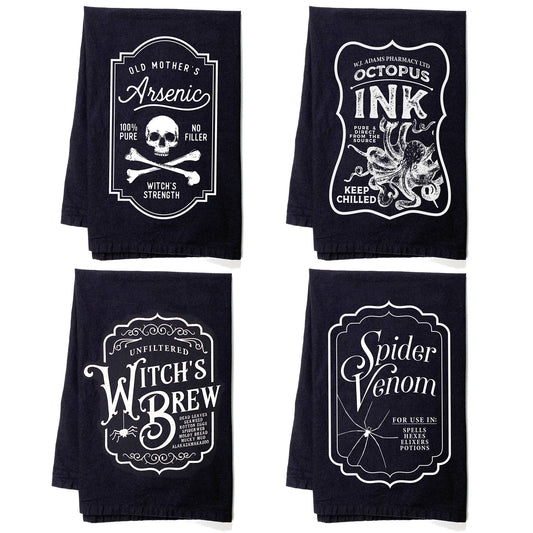 Vintage Apothecary Black Flour Sack Kitchen Tea Towels