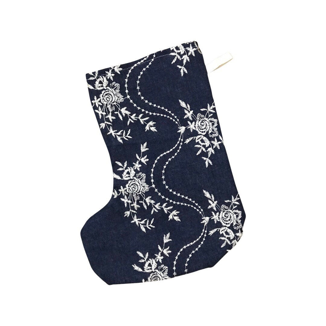 Holiday Stocking, Denim and Lace Boho Stocking