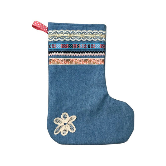Holiday Stocking, Denim and Lace Boho Stocking