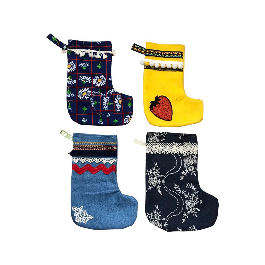 Holiday Stocking - Yellow, Strawberry, And Lace Boho Stocking