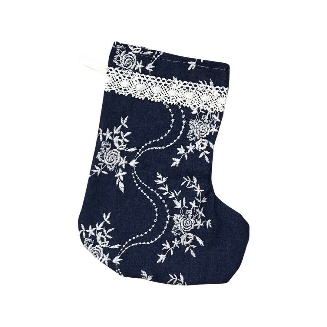 Holiday Stocking, Denim and Lace Boho Stocking