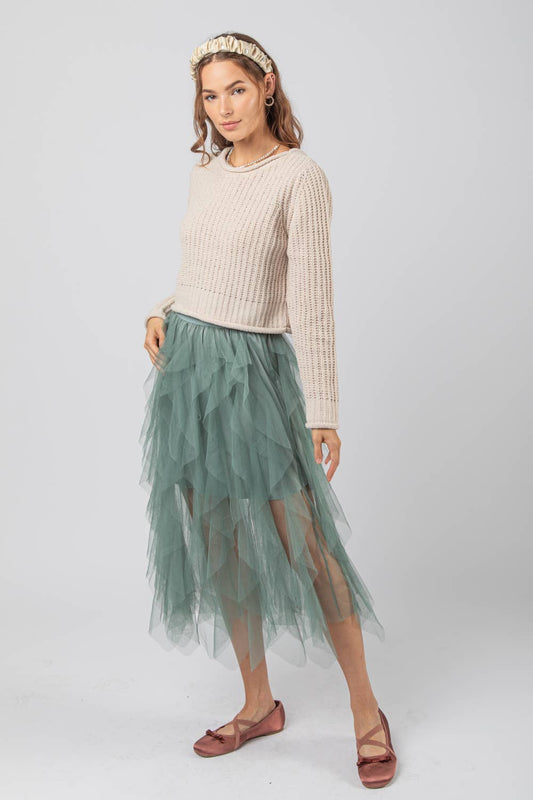 Sage Tulle Waterfall Holiday Skirt