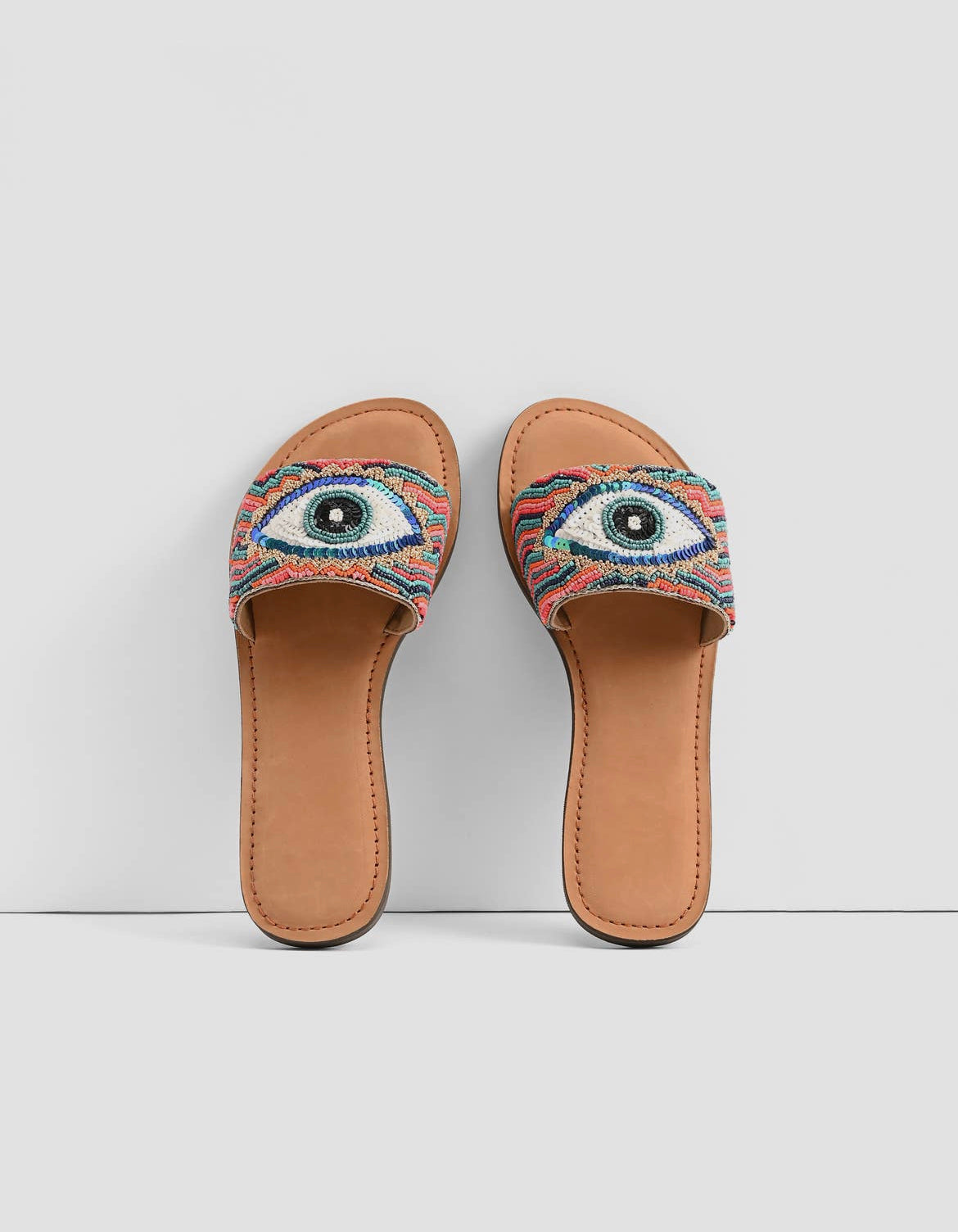 Evil Eye Hand Beaded Slide Sandals