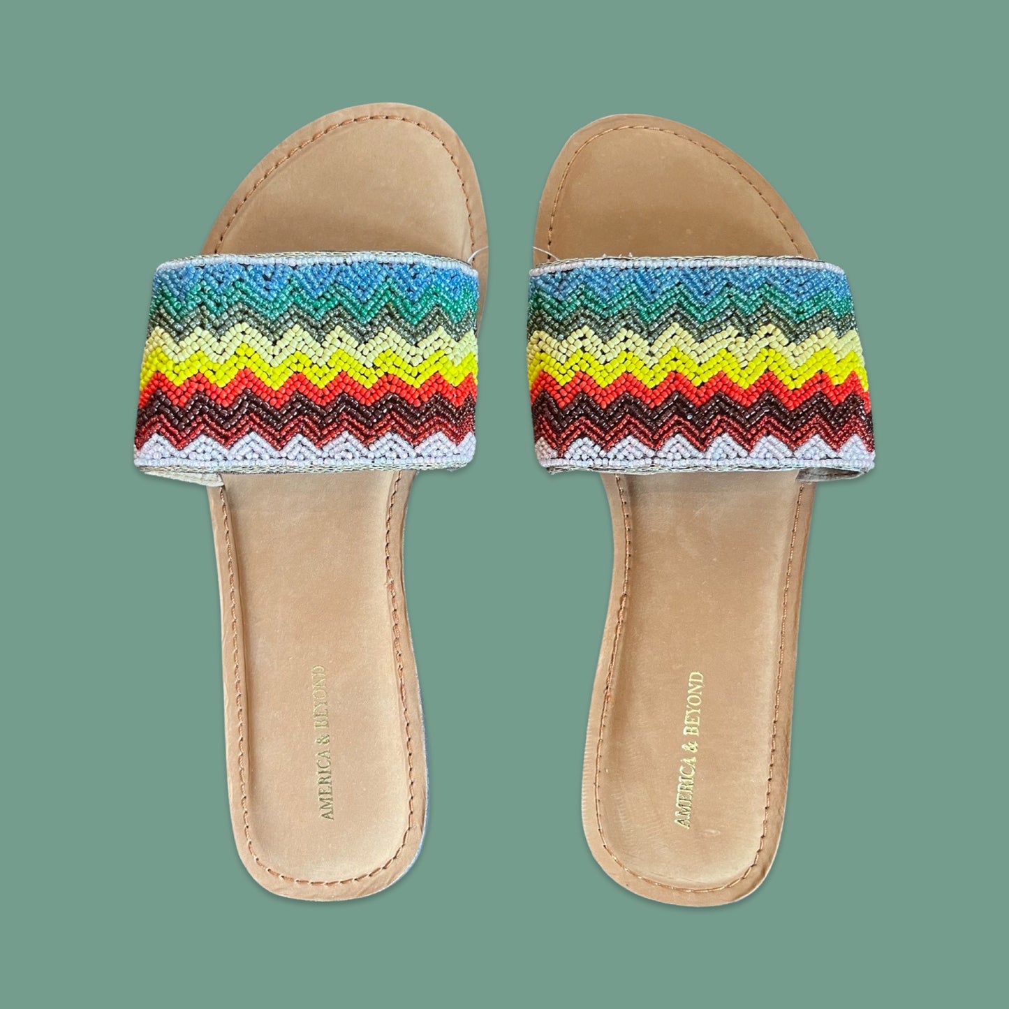 Chevron Rainbow Hand Beaded Slide Sandals