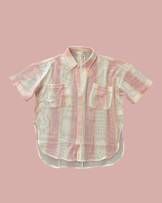 Life’s a Beach Button Down Shirt in Blush Stripe