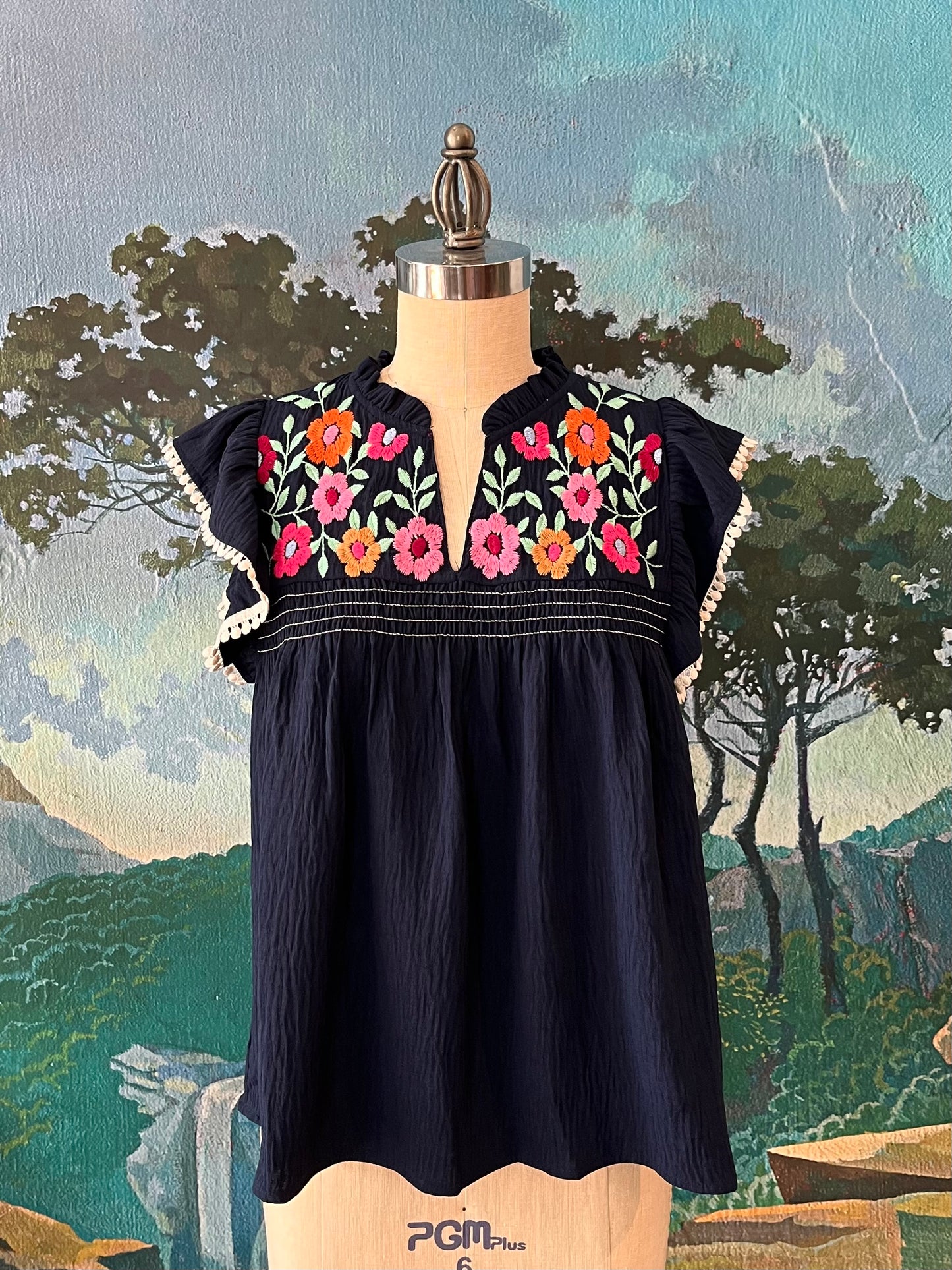 Midnight Bloom Flutter Sleeve Top