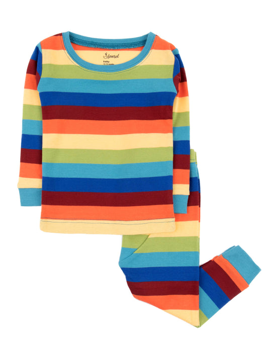 Kids Two Piece Cotton Pajamas - Colorful Stripes