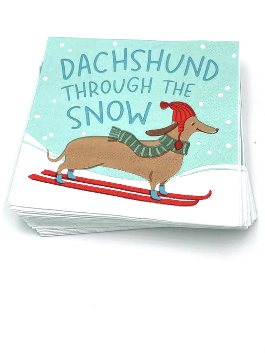 Dachshund Through The Snow, Funny Christmas Cocktail Napkins