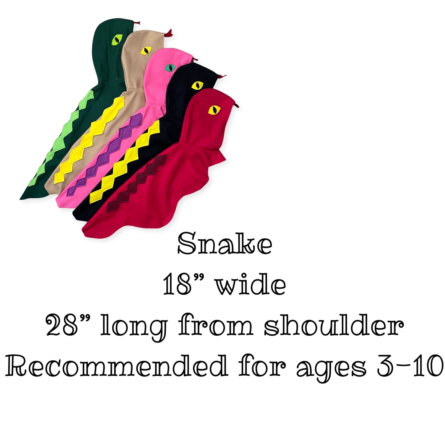 Snake Cape, Kids Halloween Costume or Dress Up Cape - 5 colors