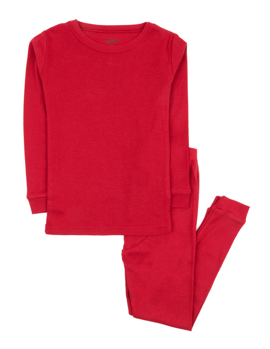 Kids Two Piece Cotton Pajamas - Red