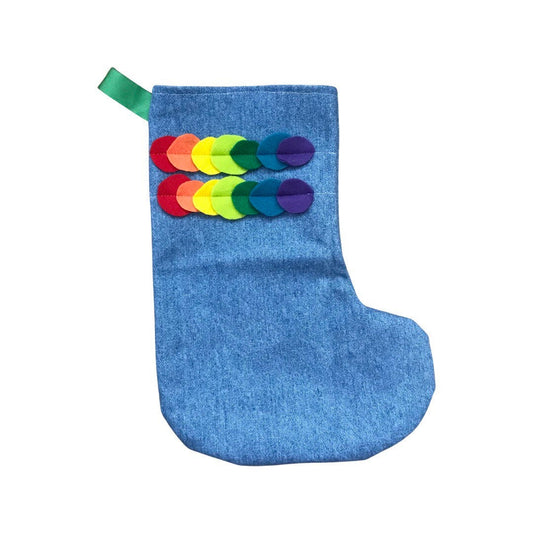 Holiday Stocking, Denim and Rainbow Boho Stocking